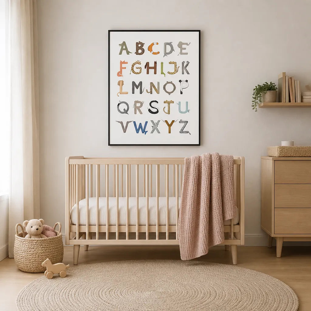 Room mockup featuring Whimsical Wildlife Alphabet Children's Art Print