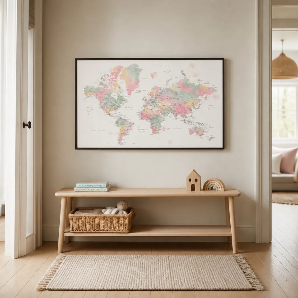 Room mockup featuring Soft Hues Global Adventure Print