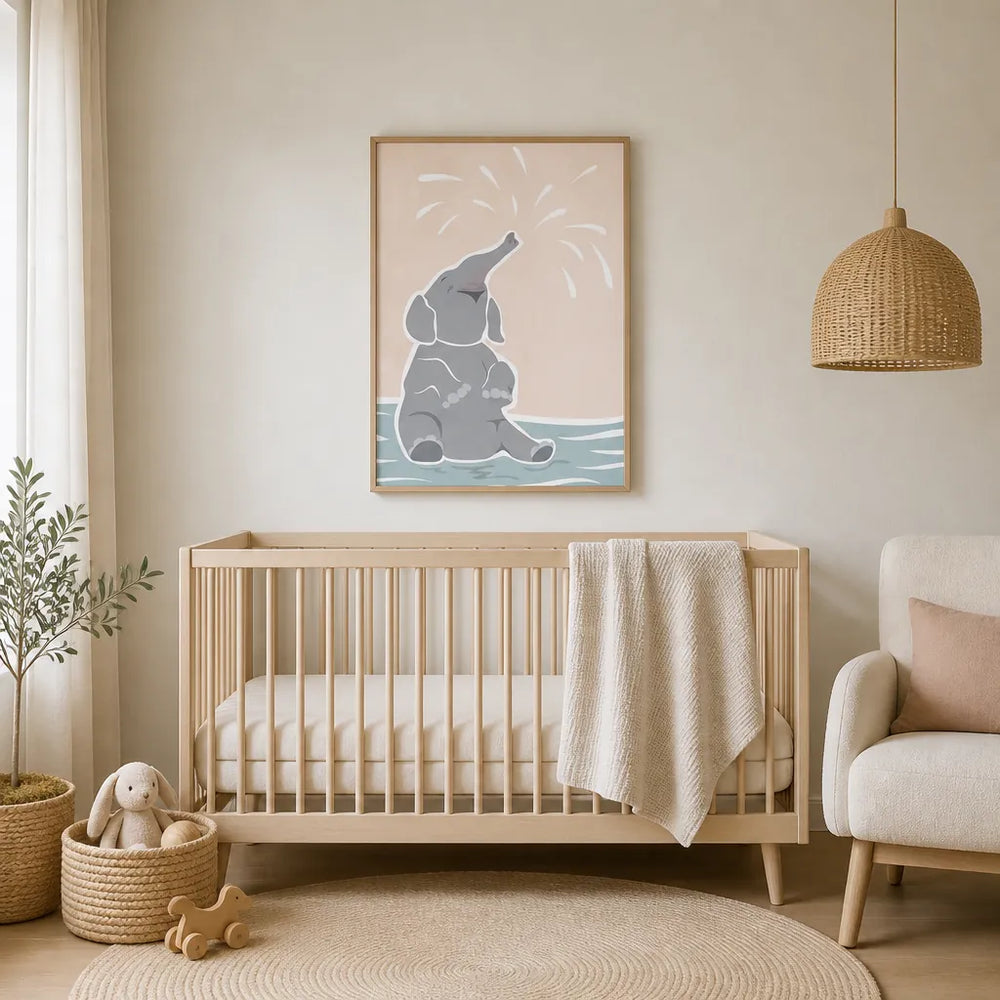 Room mockup featuring Playful Pachyderm Splash Art Print