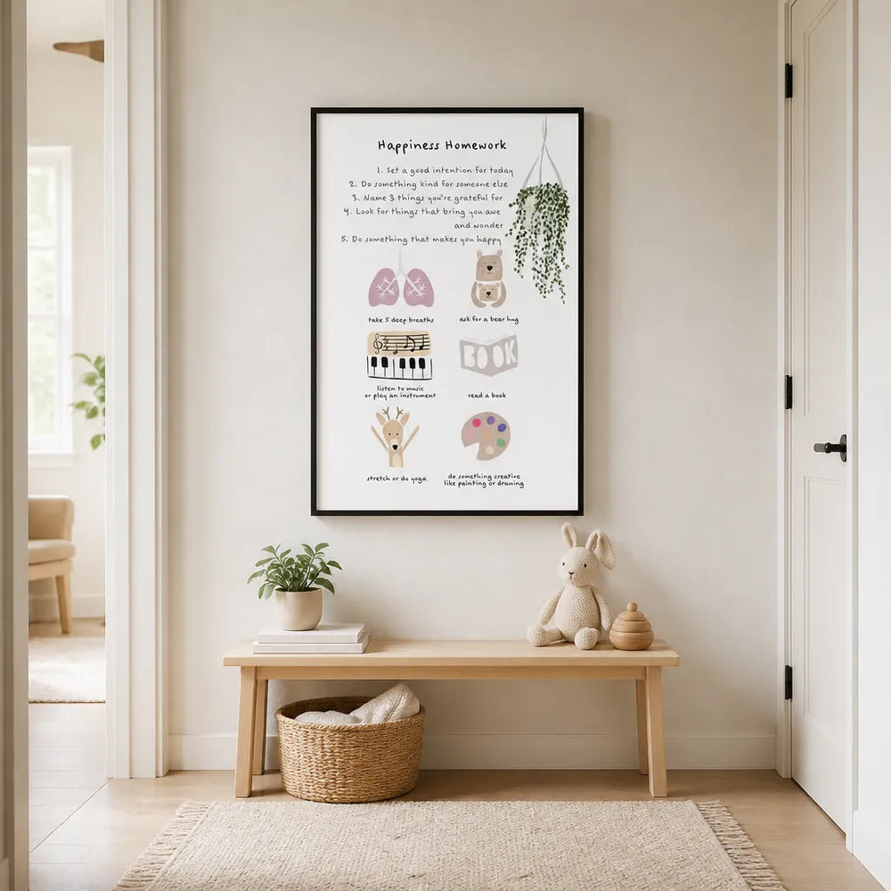 Room mockup featuring Happiness Homework Print