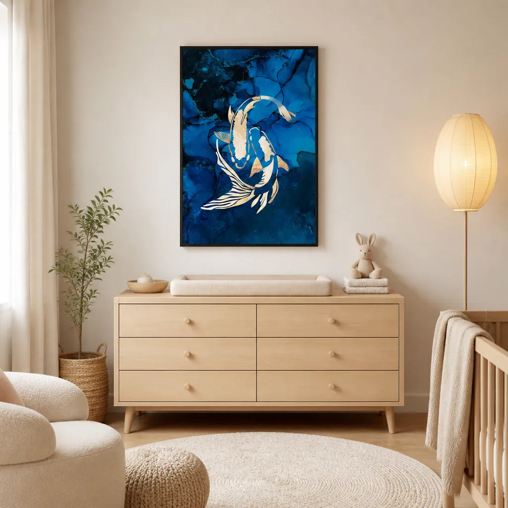 Room mockup featuring Gold Koi Swimming Print