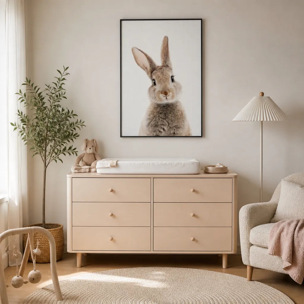 Room mockup featuring Whimsical Whiskers Bunny Print