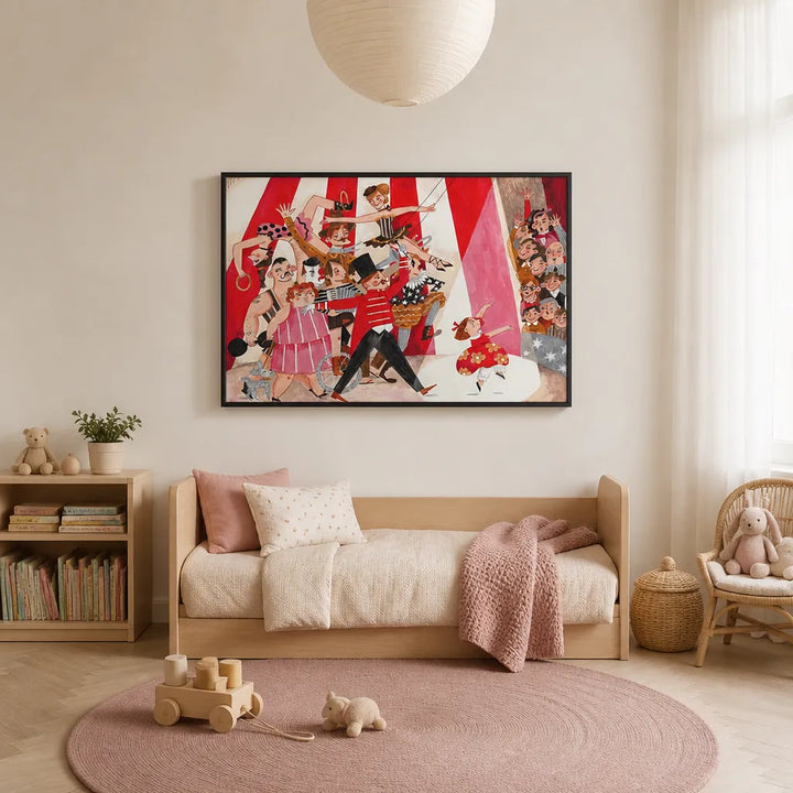 Room mockup featuring Circus in the city by Caroline Bonne Müller Children's Art Print