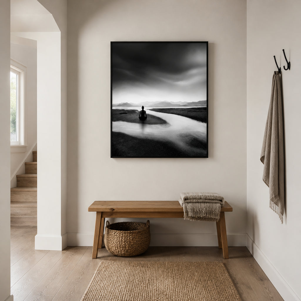 Room mockup featuring Contemplative Serenity Stream Photography Print