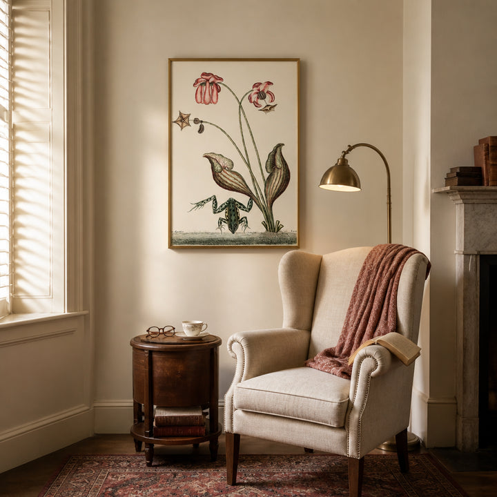Room mockup featuring Botanical Serenade Frog Vintage Art Print