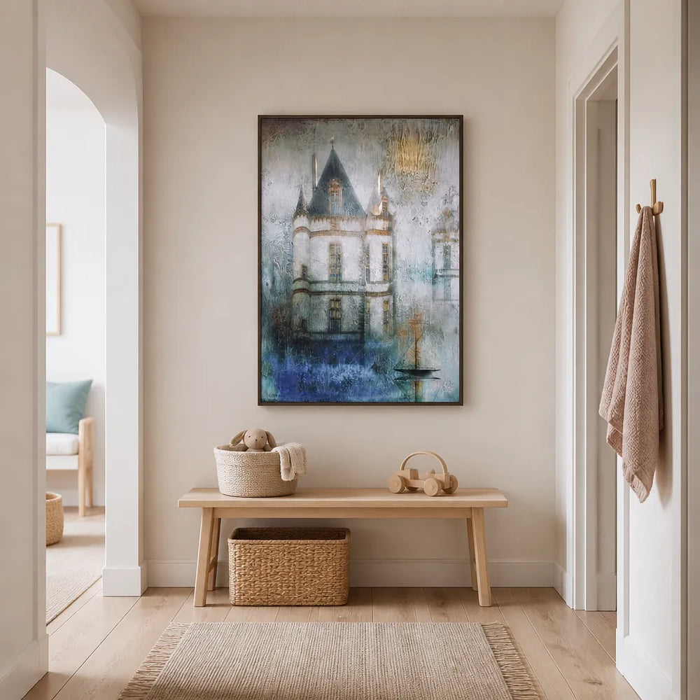 Room mockup featuring Enchanted Château Reflection Print