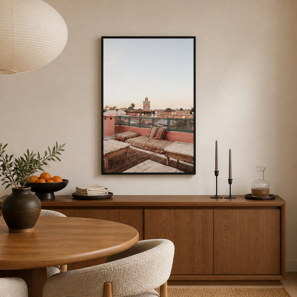 Rooftop Repose in Marrakech Print shown in a styled room