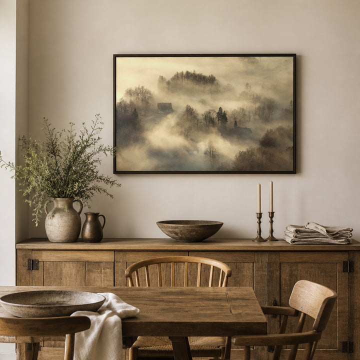 Room mockup featuring Misty Morning Solitude Print