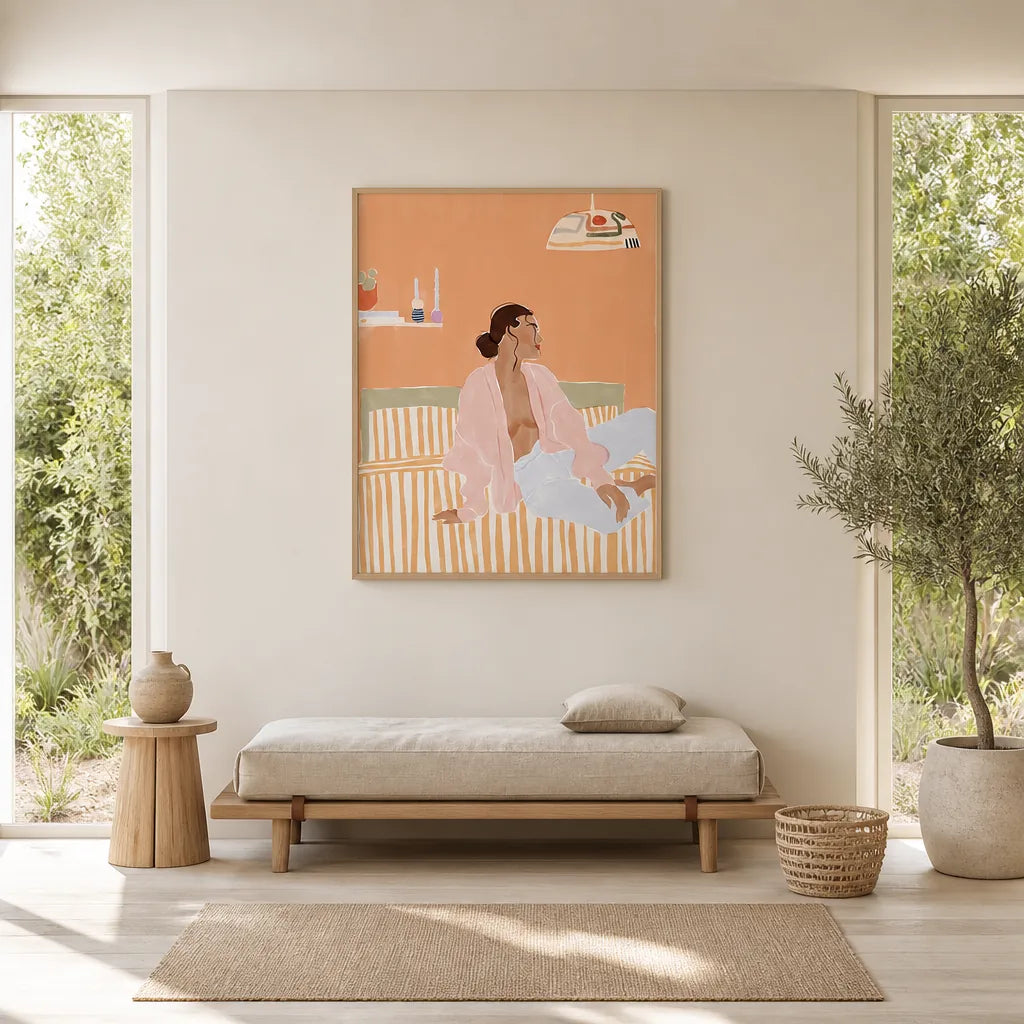 Room mockup featuring Serenity in Peach and Sage Art Print