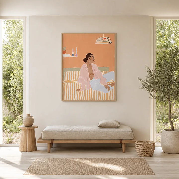 Room mockup featuring Serenity in Peach and Sage Art Print