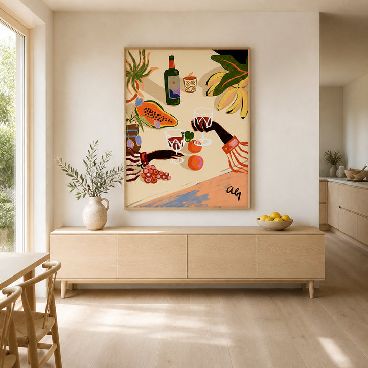 Room mockup featuring Cheers To You by Arty Guava Art Print