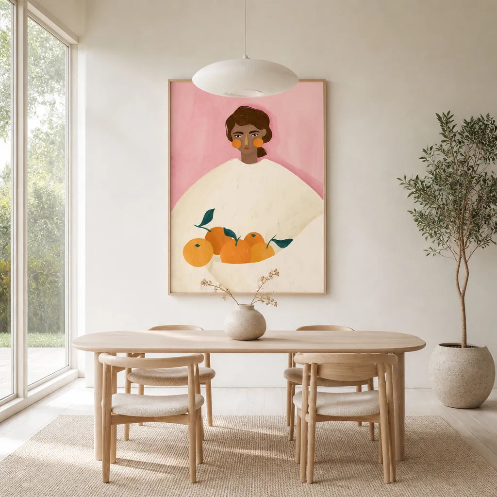 Serene Citrus Portrait Art Print shown in a styled room