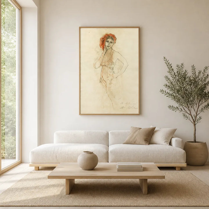 Room mockup featuring Red Accented Sketch Figure Art Print