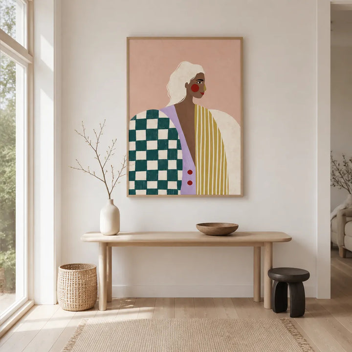 Room mockup featuring Colorful Checker Abstract Contemporary Feminine Wall Art Print