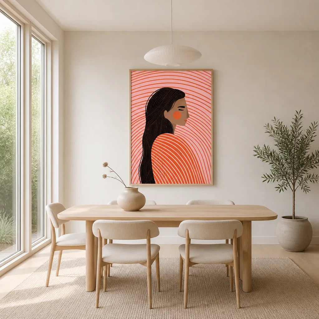 Room mockup featuring Serene Sunset Contemporary Feminine Wall Art Print