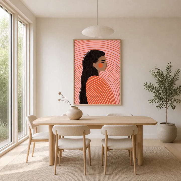Room mockup featuring Serene Sunset Contemporary Feminine Wall Art Print