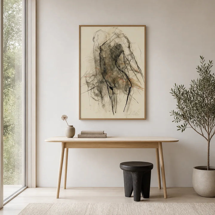Room mockup featuring Ethereal Grace Contemporary Feminine Wall Layered Charcoal Torso Study Art Print