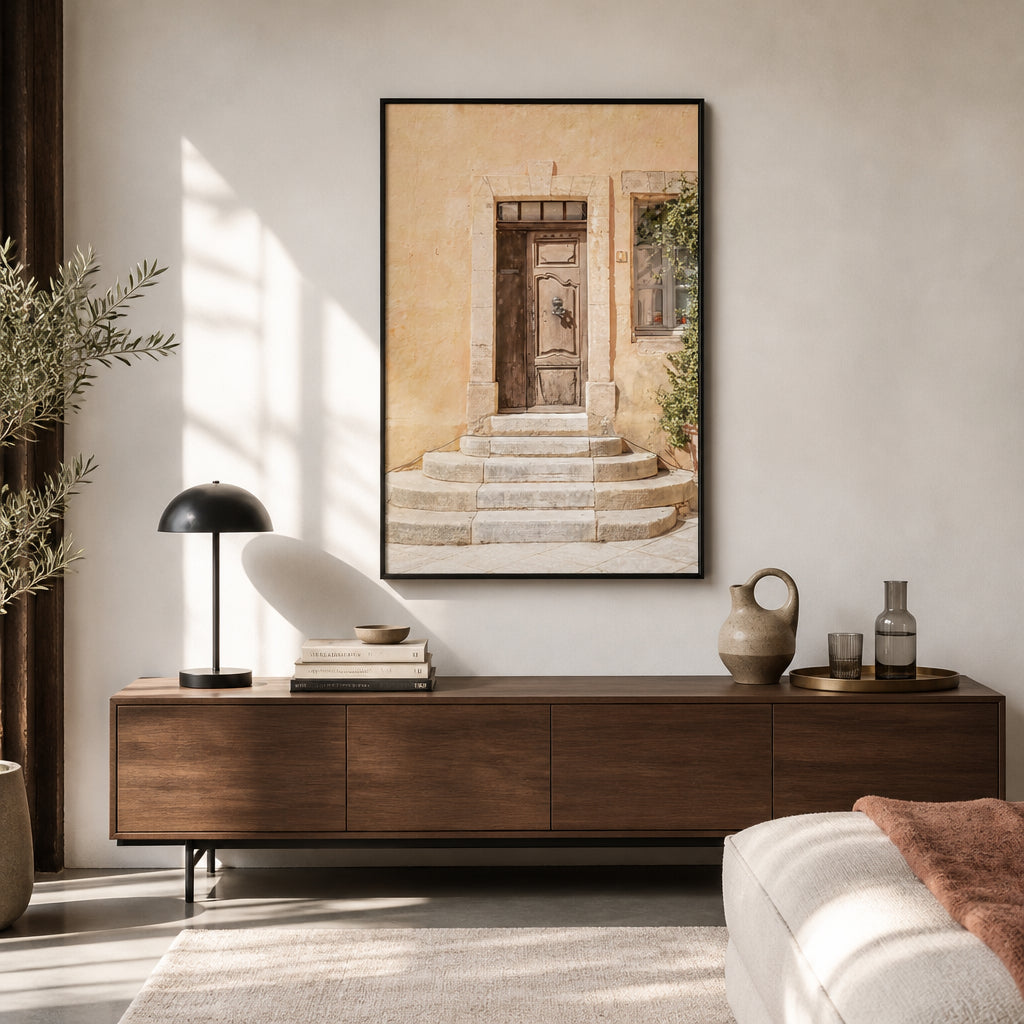 French Entry Mediterranean Photo Print shown in a styled room
