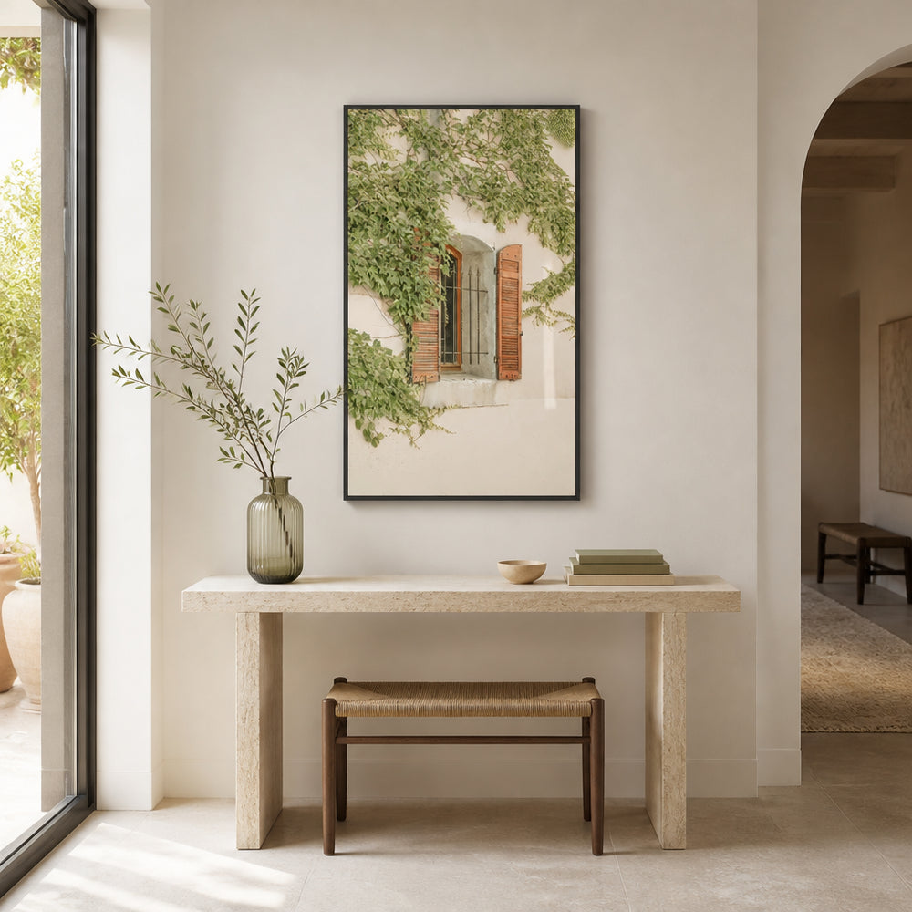 Room mockup featuring French Shutters Mediterranean Photo Print