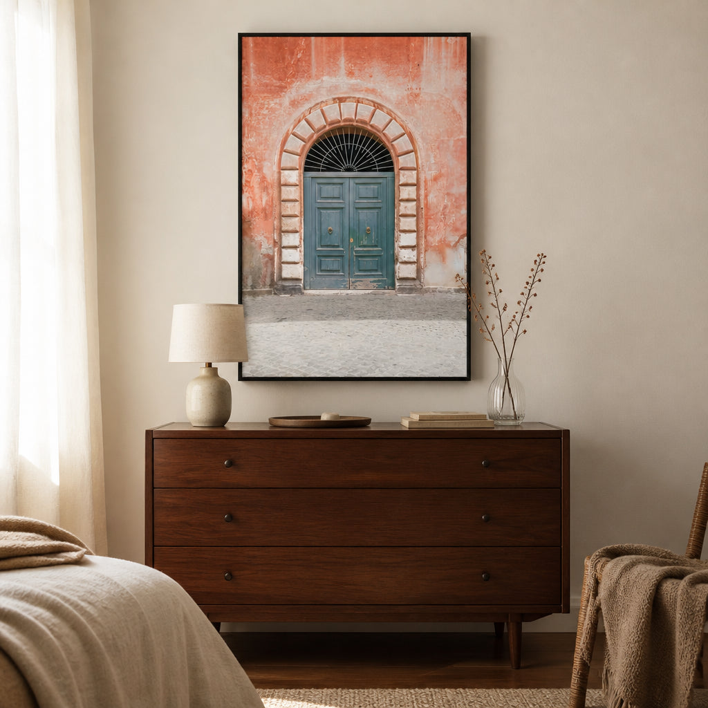 Roman Entries Mediterranean Art Print shown in a styled room