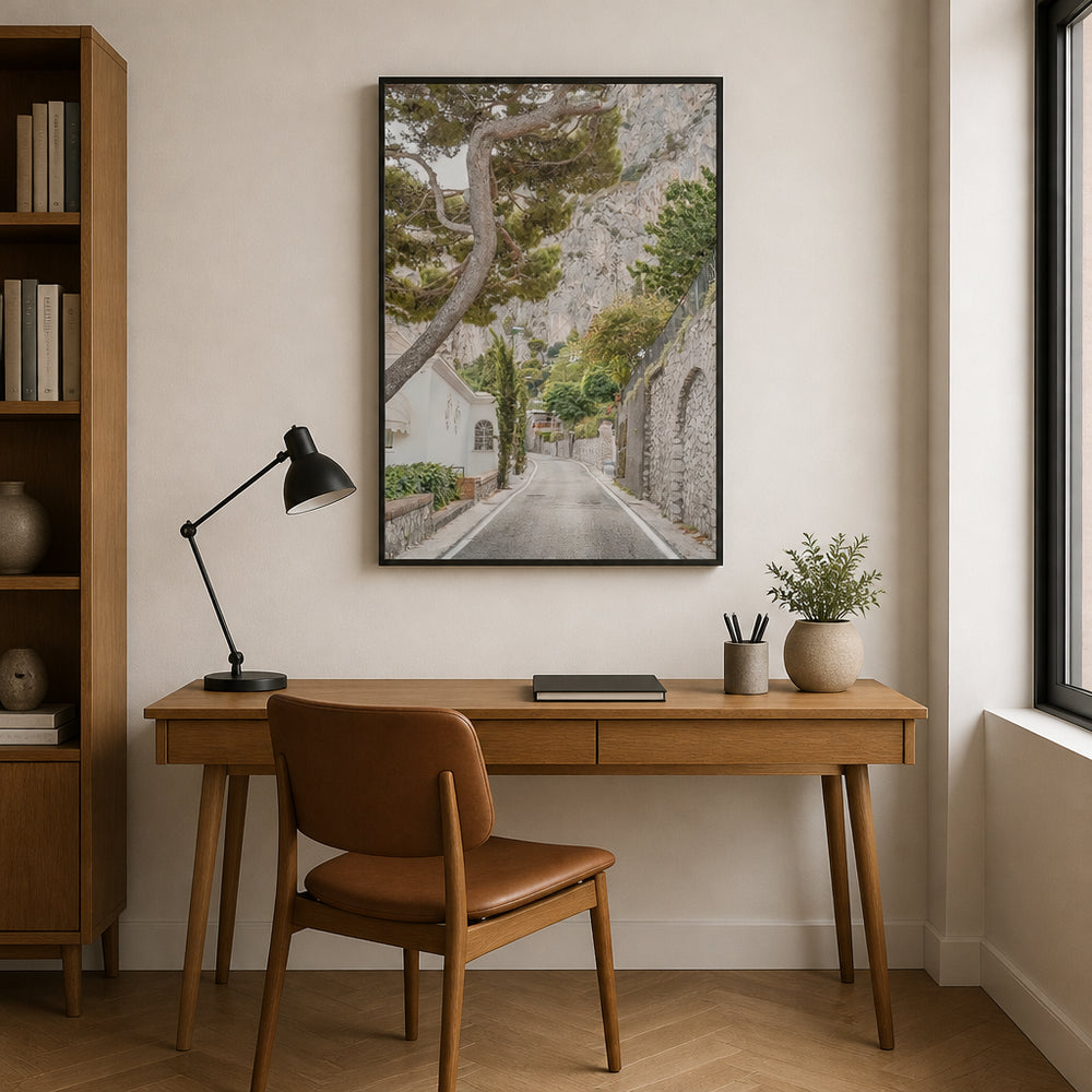 Room mockup featuring Streets of Capri Mediterranean Photo Print