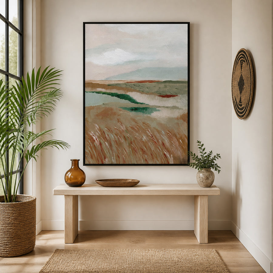 Wheat Meadow 1 Abstract Landscape Art Print in a room setting