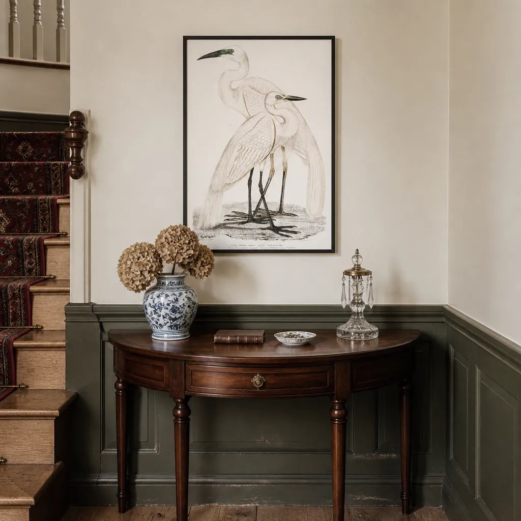 Room mockup featuring 2 Herons Vintage Bird Art Print