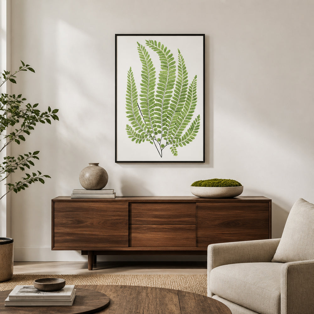 Room mockup featuring Adiantum Pubescens Fern Art Print