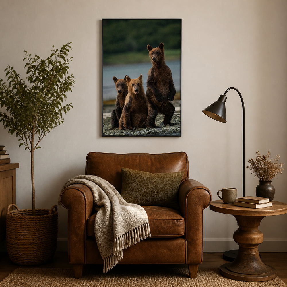 Room mockup featuring Bear Trio on Alert Photo Print