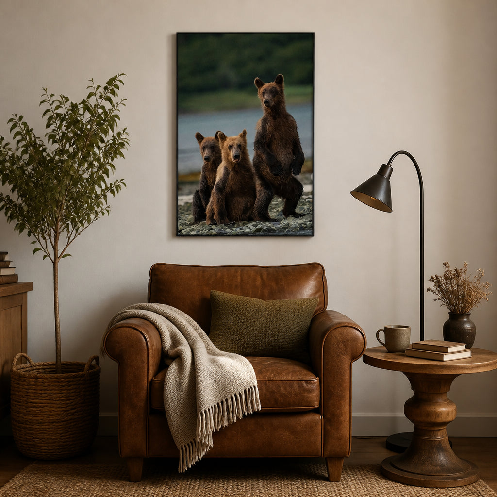 Room mockup featuring Bear Trio on Alert Photo Print