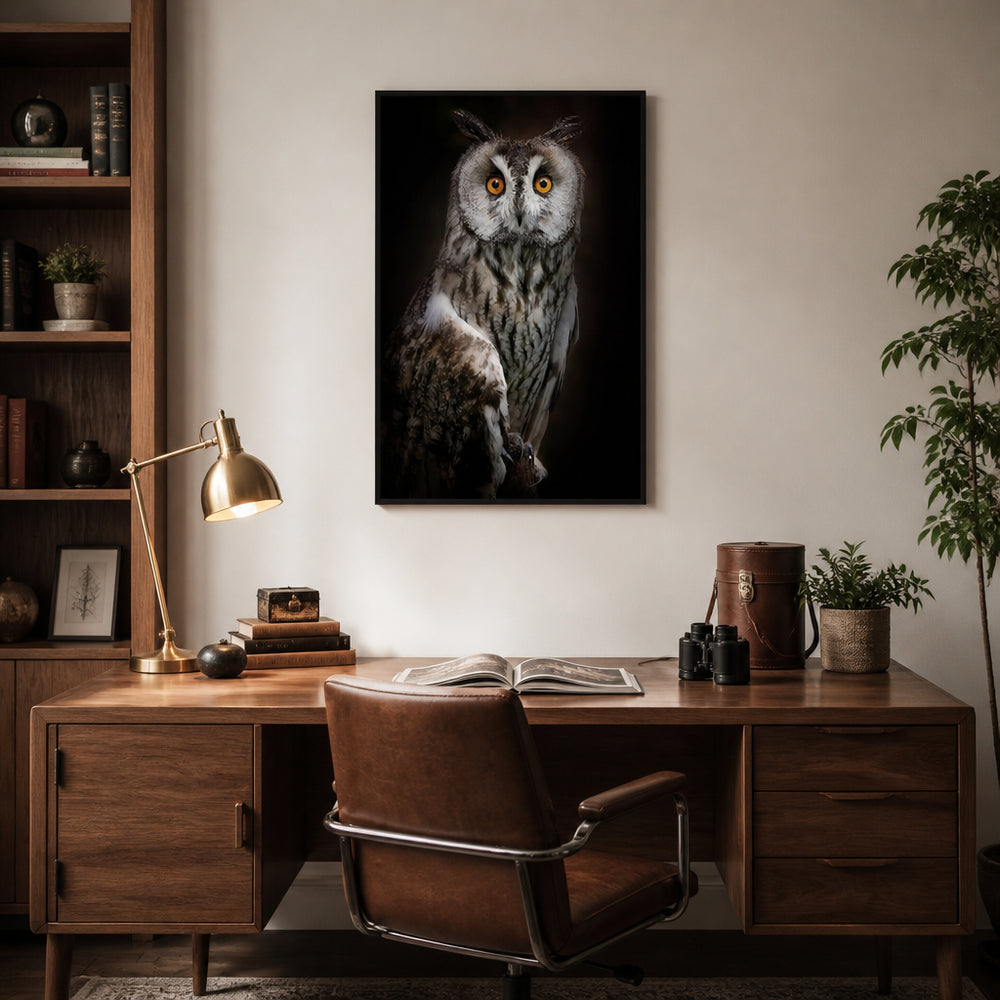 Room mockup featuring Mystic Gaze Owl Photo Print