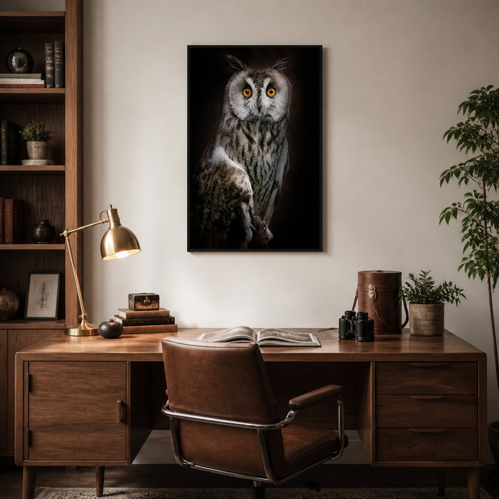 Room mockup featuring Mystic Gaze Owl Photo Print