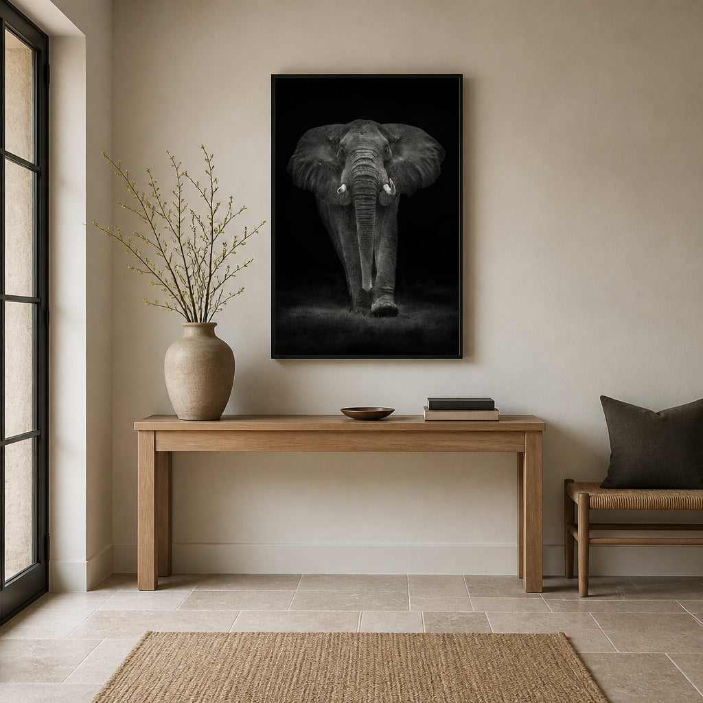 Room mockup featuring Ngorongoro Elephant Majesty Photo Print