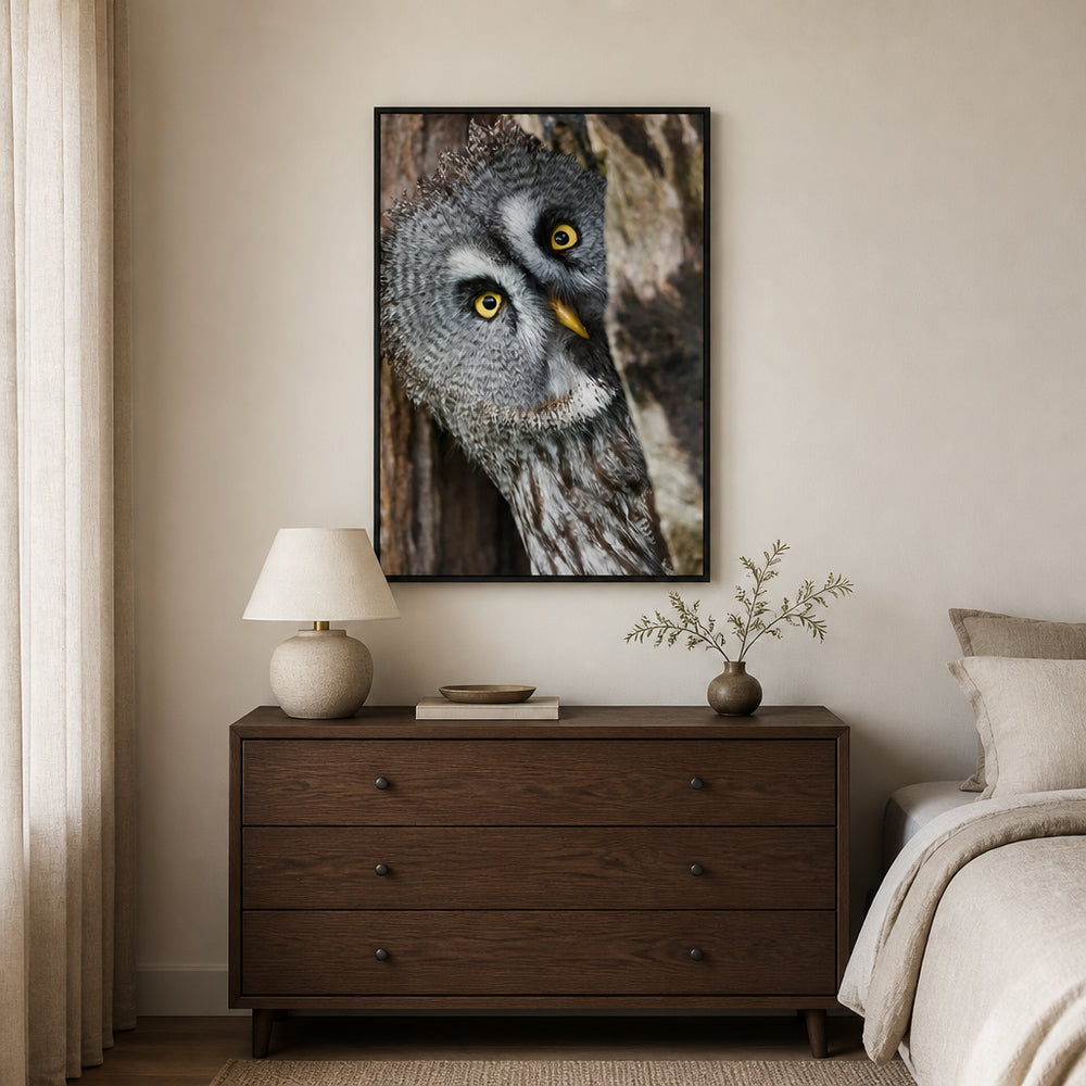 Room mockup featuring Who's There Owl Photo Print