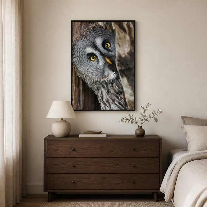 Room mockup featuring Who's There Owl Photo Print