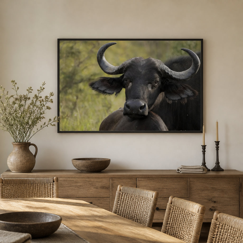 Room mockup featuring Savannah Buffalo Serenity Photo Print