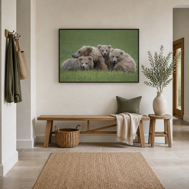 Room mockup featuring Grizzly Family Huddle Photo Print