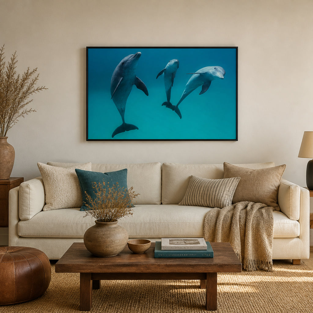 Room mockup featuring Trio Of Bottlenose Dolphins Photo Print