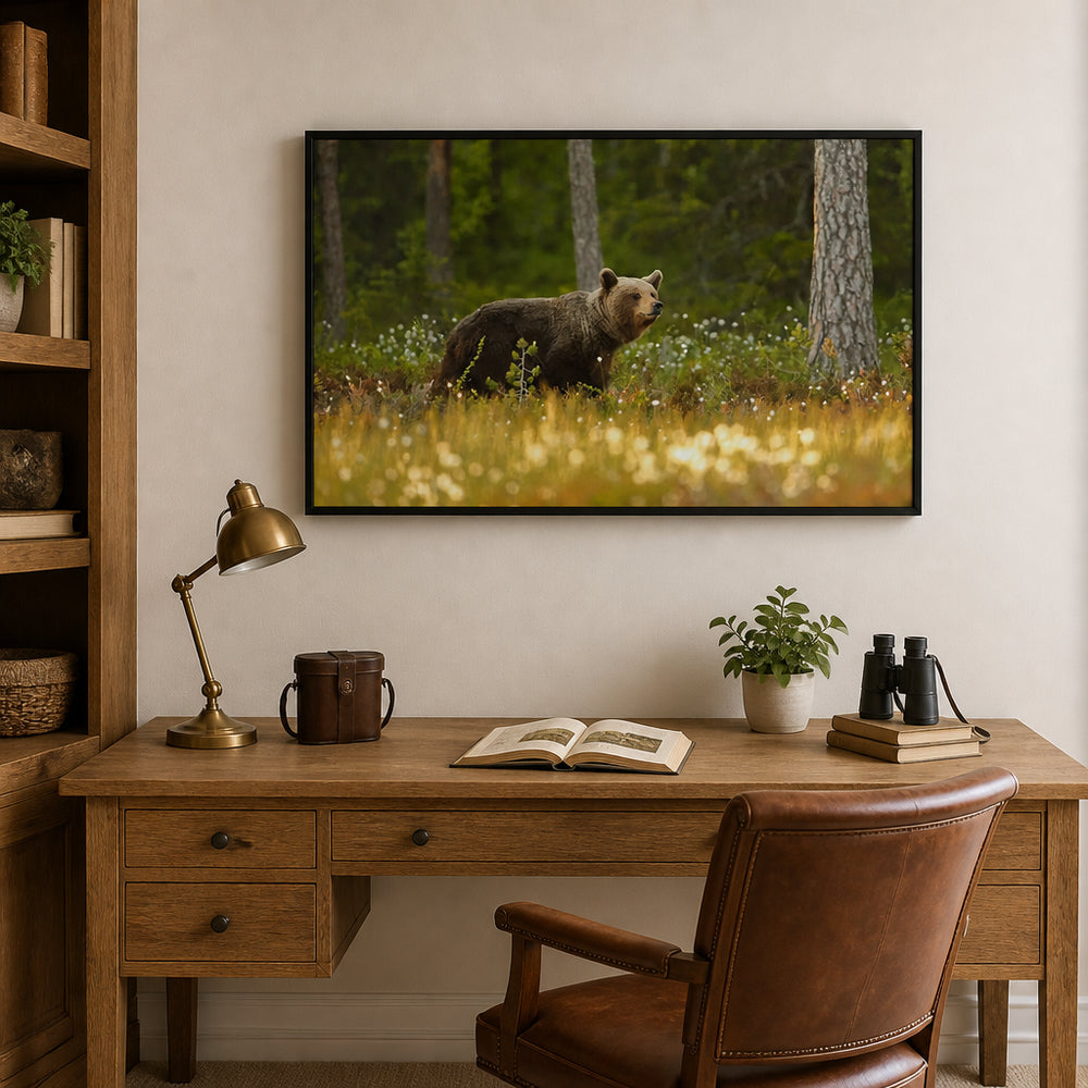 Room mockup featuring Forest Wanderer Bear Photo Print