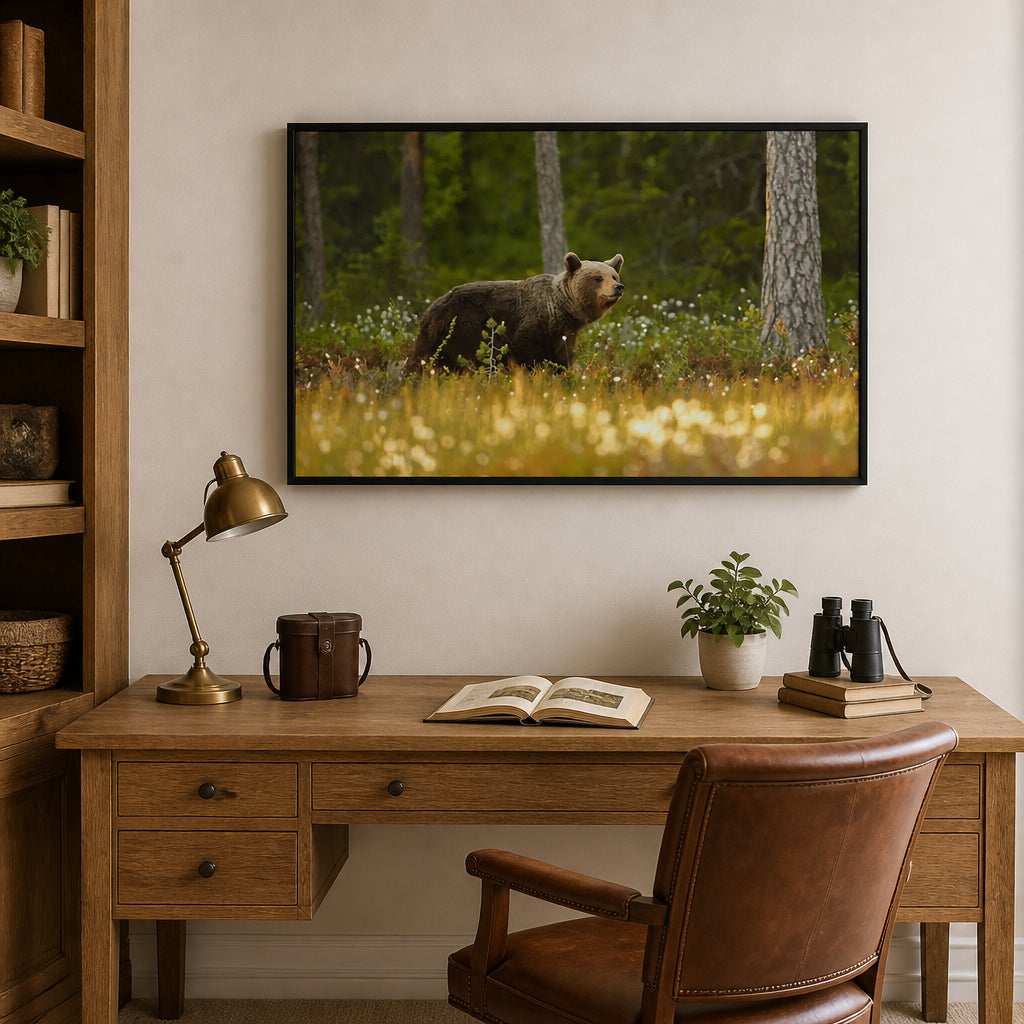 Room mockup featuring Forest Wanderer Bear Photo Print