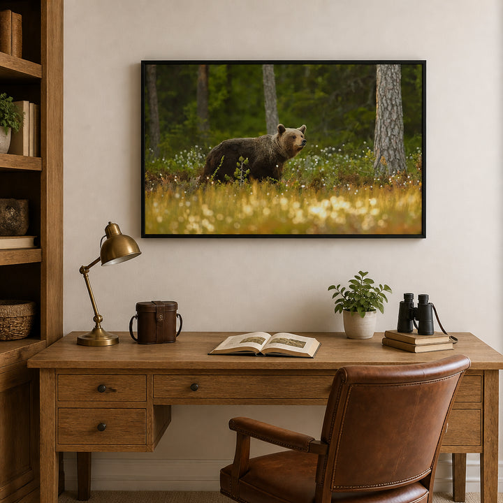 Room mockup featuring Forest Wanderer Bear Photo Print