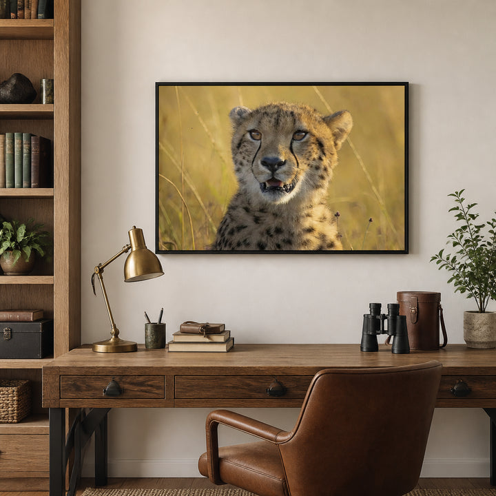 Room mockup featuring Golden Savanna Cheetah Photo Print