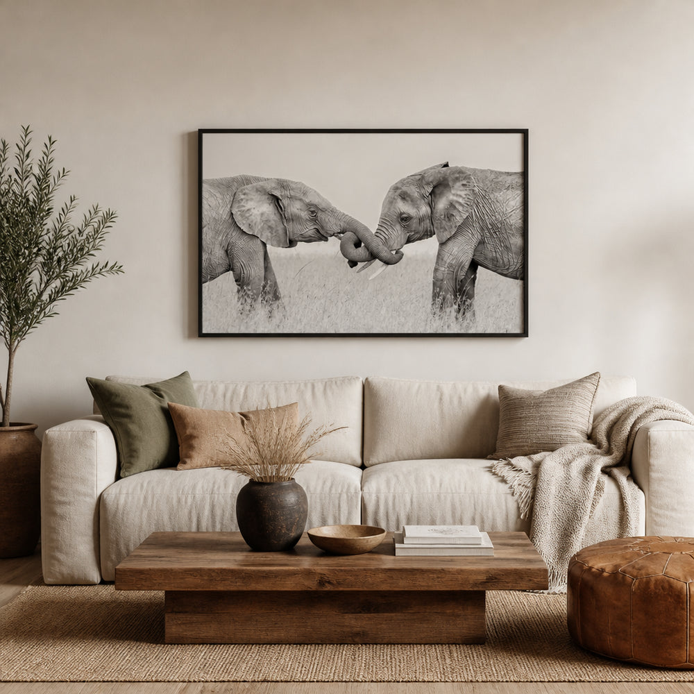 Room mockup featuring Elephant Duel Photo Print