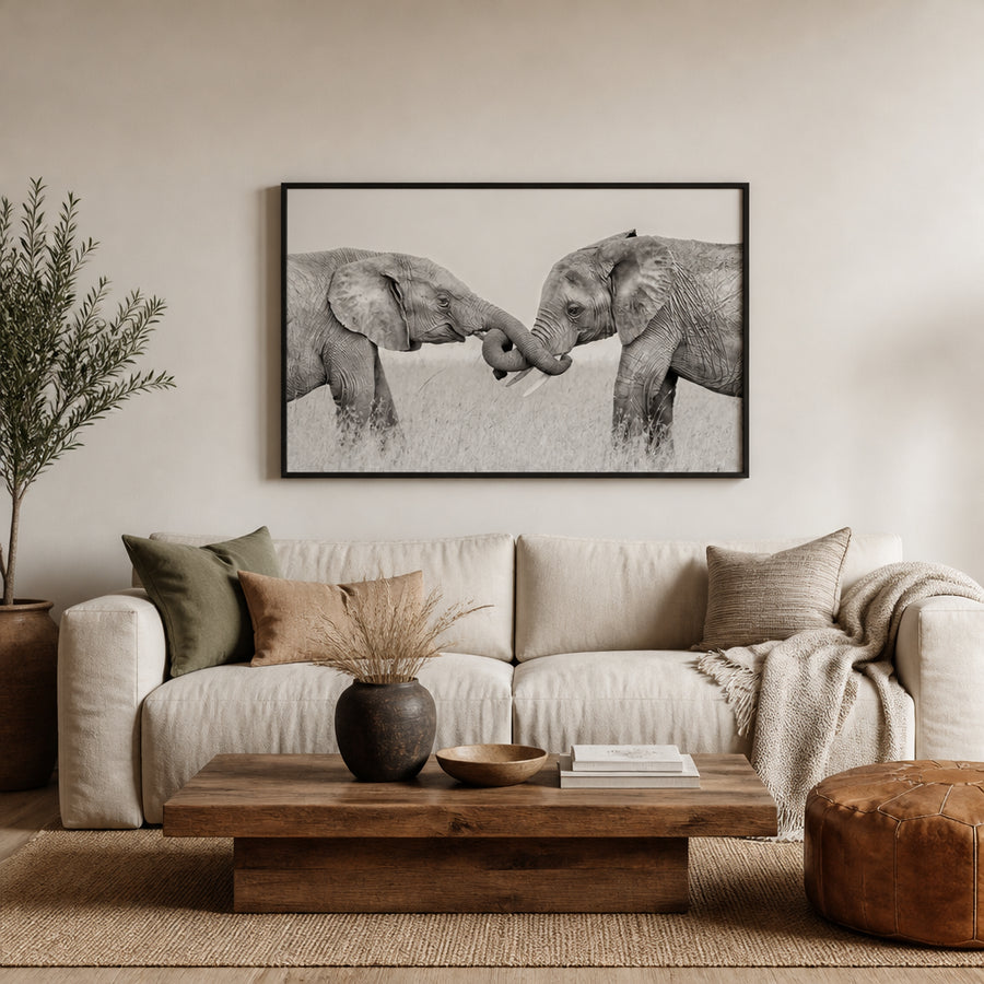 Elephant Duel Photo Print in a room setting