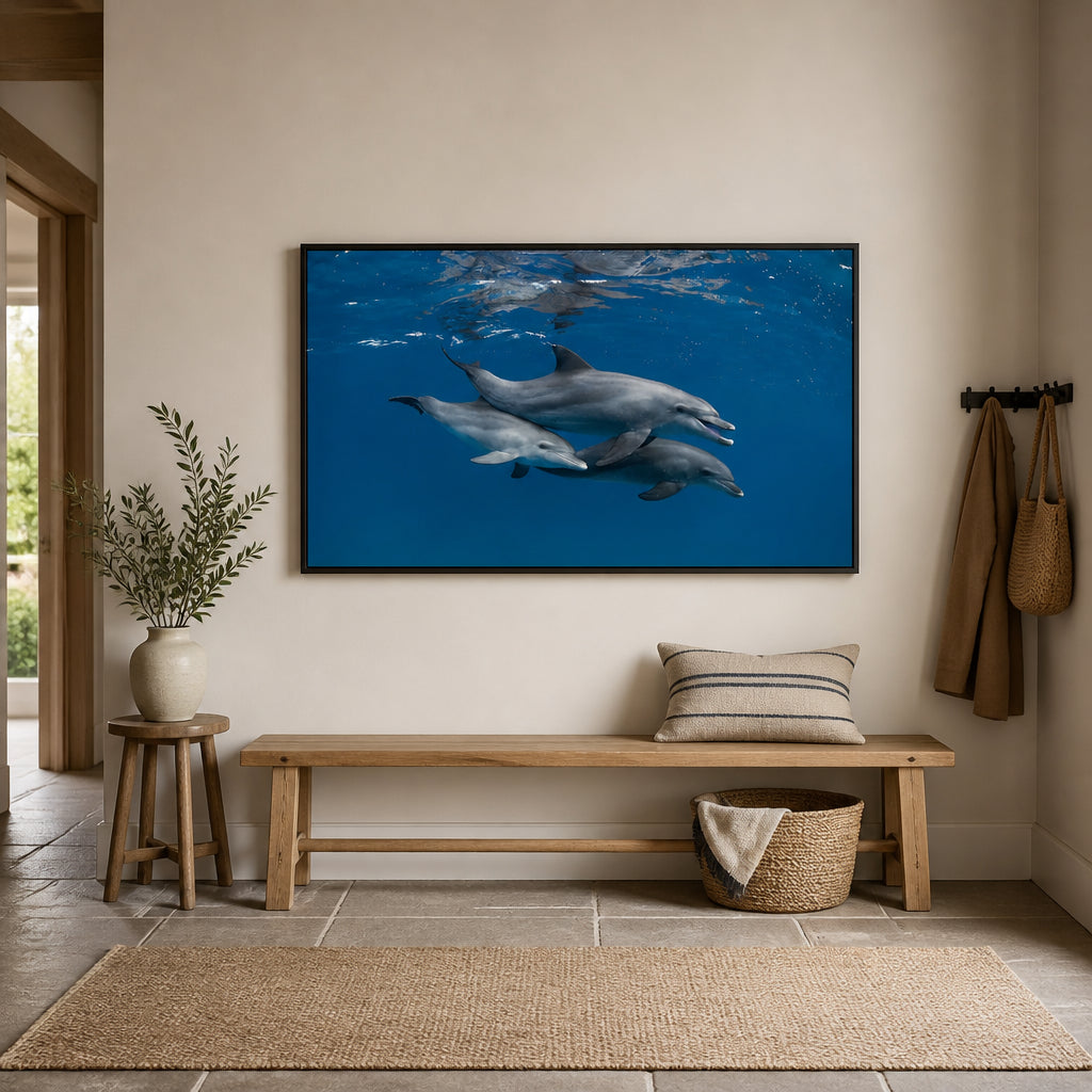 Room mockup featuring Ocean Harmony Dolphins Photo Print