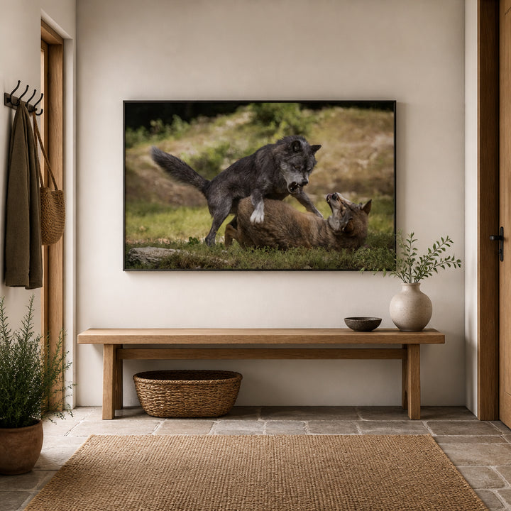 Room mockup featuring Wolf Showdown Photo Print