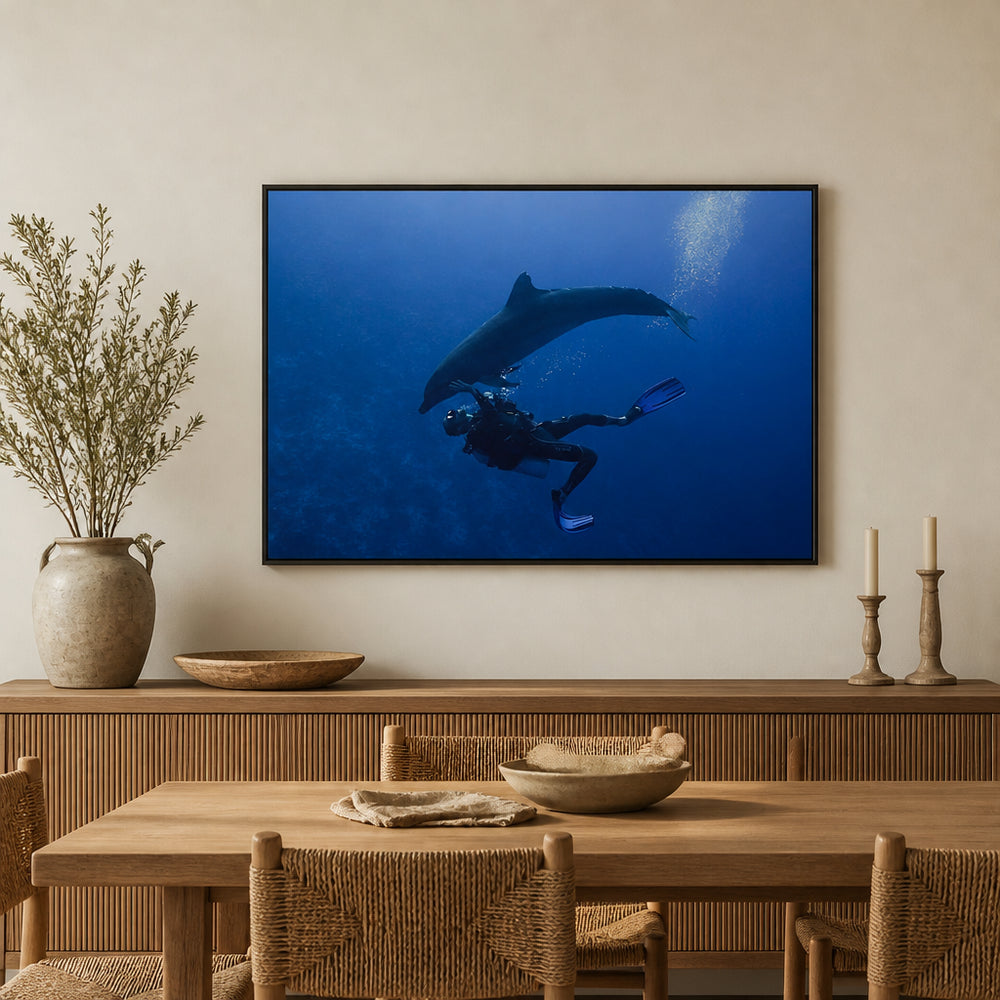 Room mockup featuring Dolphin's Embrace Photo Print