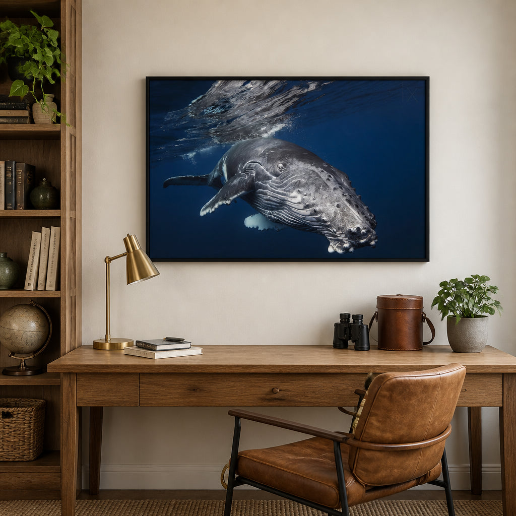 Room mockup featuring Ocean Majesty Humpback Whale Photo Print
