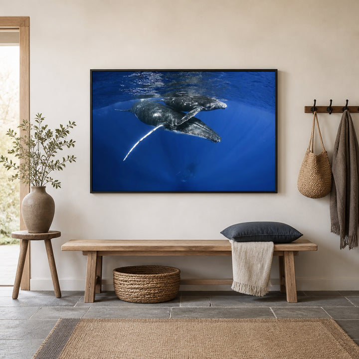 Room mockup featuring Deep Blue Humpback Dance Photo Print