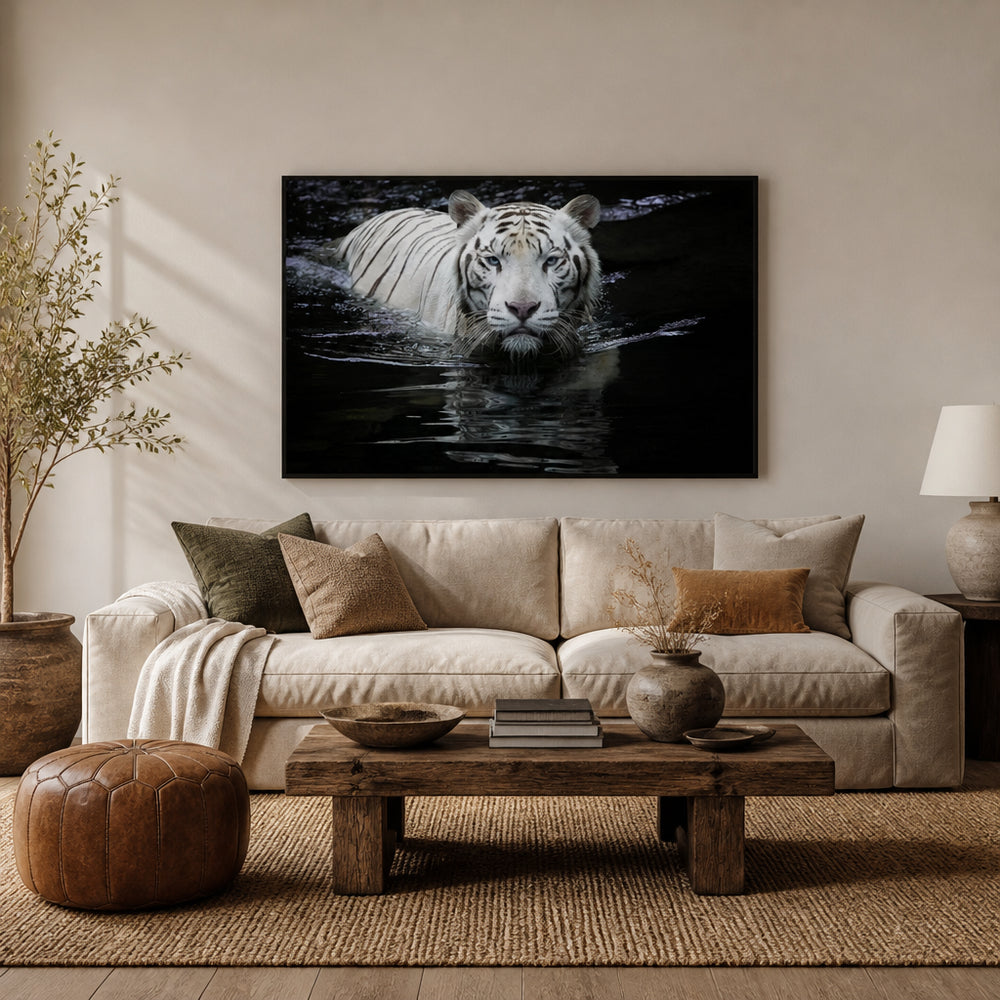 Room mockup featuring Tiger Stare Majesty Photo Print